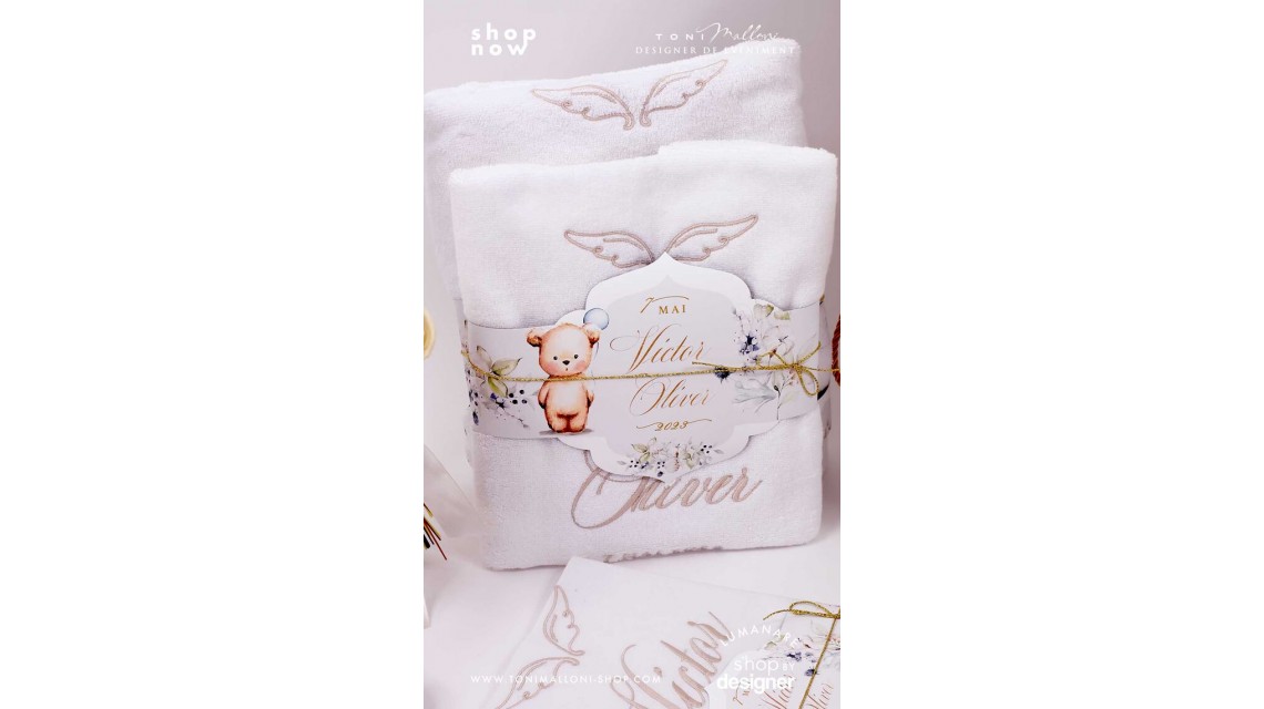 Trusou botez cu ursuleti si motive florale eucalipt Teddy Bear Nude 4